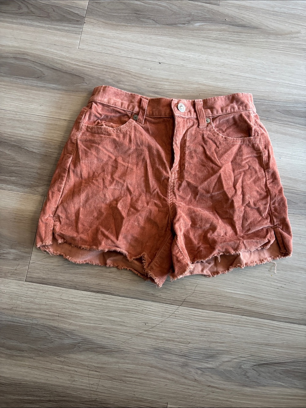 aerie Rust-Tone Frayed Hem Denim Shorts